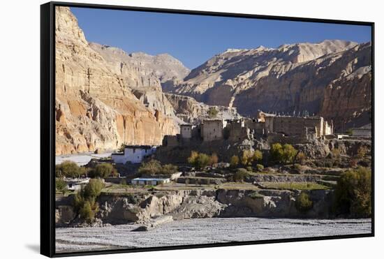 Nepal, Mustang, Chusang. the Old Fort at Chusang, Deep in the Kali Gandaki Gorge.-Katie Garrod-Framed Stretched Canvas