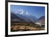 Nepal, Mustang, Kagbeni. the Soaring Peak of Nilgiri Behind the Village of Kagbeni.-Katie Garrod-Framed Photographic Print