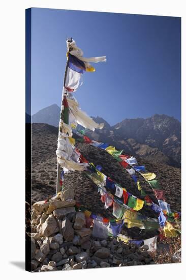 Nepal, Mustang. Prayer Flags Fluttering at Dajori La Pass, High Up Above the Village of Samar.-Katie Garrod-Stretched Canvas