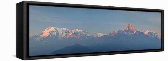 Nepal, Pokhara, Sarangkot, Panoramic View of Annapurna Himalaya Mountain Range-Michele Falzone-Framed Stretched Canvas