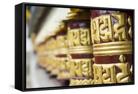 Nepal Prayer Wheels in Khumjung Solukhumbu, Mt Everest, Himalayas-Bill Bachmann-Framed Stretched Canvas