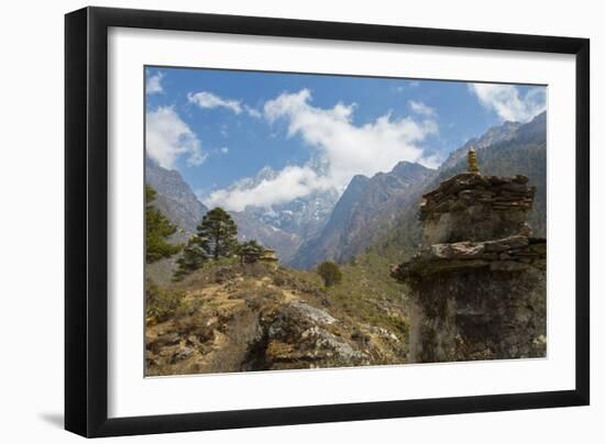 Nepal Valley Reaching Back into the Himalayas with a Chorten-Bill Bachmann-Framed Photographic Print