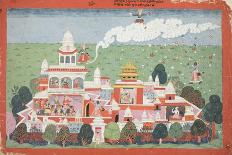 Pradyumna Enters the Palace of the Demon Sambar and Challenges him, page from the Bhagavata Purana-Nepalese School-Stretched Canvas