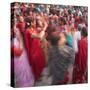 Nepalese Women Celebrating Holi Festival, Bhaktapur, Kathmandu Valley, Nepal-Ian Trower-Stretched Canvas