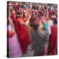 Nepalese Women Celebrating Holi Festival, Bhaktapur, Kathmandu Valley, Nepal-Ian Trower-Stretched Canvas