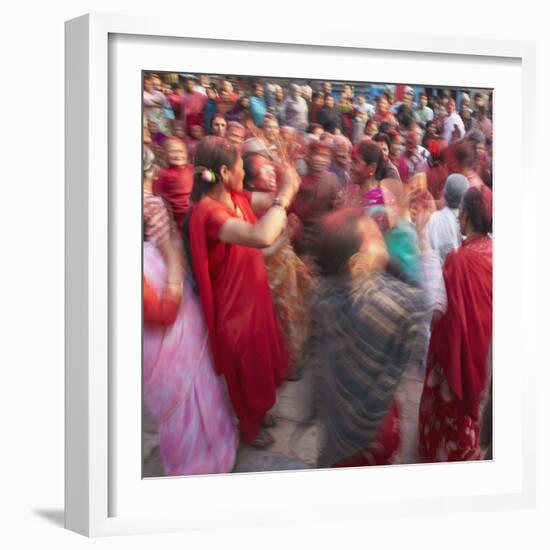 Nepalese Women Celebrating Holi Festival, Bhaktapur, Kathmandu Valley, Nepal-Ian Trower-Framed Photographic Print