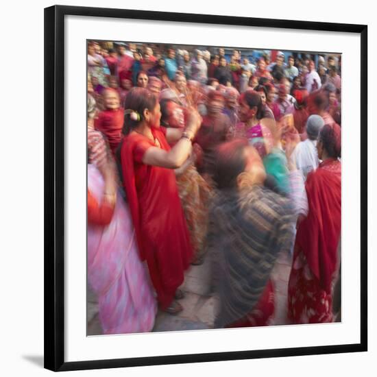 Nepalese Women Celebrating Holi Festival, Bhaktapur, Kathmandu Valley, Nepal-Ian Trower-Framed Photographic Print