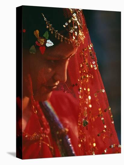Nepali Woman Dressed in Wedding Veil, Kathmandu, Nepal-Paul Harris-Stretched Canvas