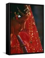 Nepali Woman Dressed in Wedding Veil, Kathmandu, Nepal-Paul Harris-Framed Stretched Canvas