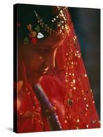 Nepali Woman Dressed in Wedding Veil, Kathmandu, Nepal-Paul Harris-Stretched Canvas