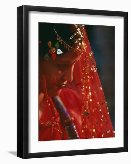 Nepali Woman Dressed in Wedding Veil, Kathmandu, Nepal-Paul Harris-Framed Photographic Print