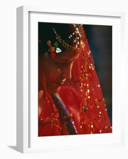 Nepali Woman Dressed in Wedding Veil, Kathmandu, Nepal-Paul Harris-Framed Photographic Print