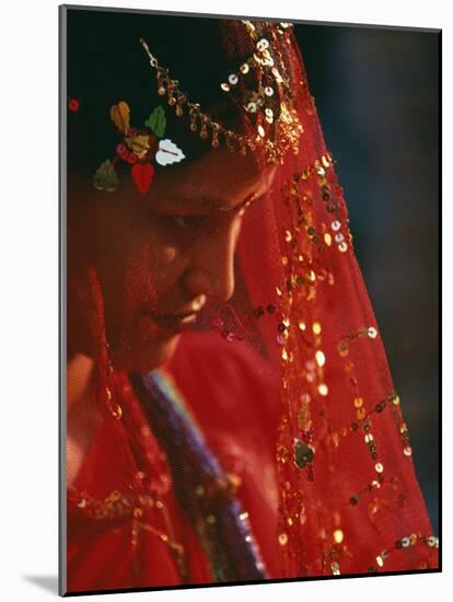 Nepali Woman Dressed in Wedding Veil, Kathmandu, Nepal-Paul Harris-Mounted Photographic Print
