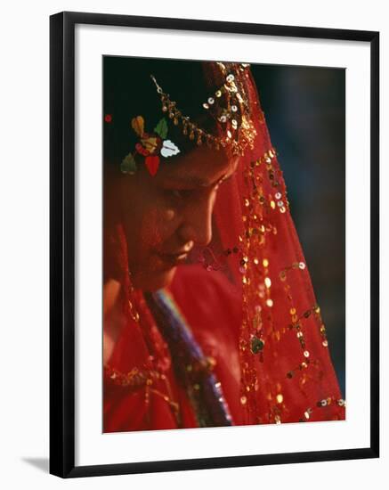 Nepali Woman Dressed in Wedding Veil, Kathmandu, Nepal-Paul Harris-Framed Photographic Print