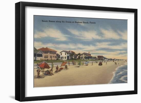 Neptune Beach, FL - View of Ocean Front Homes-Lantern Press-Framed Art Print