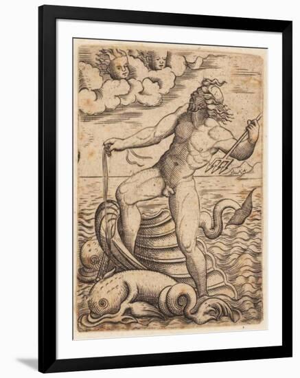 Neptune Riding in a Seashell Chariot, 15th Century-null-Framed Giclee Print