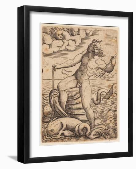 Neptune Riding in a Seashell Chariot, 15th Century-null-Framed Giclee Print