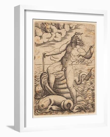 Neptune Riding in a Seashell Chariot, 15th Century-null-Framed Giclee Print