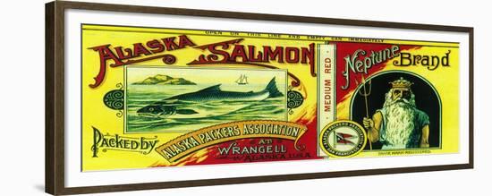 Neptune Salmon Can Label - Wrangell, AK-Lantern Press-Framed Premium Giclee Print