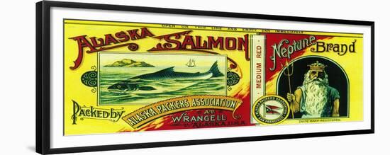 Neptune Salmon Can Label - Wrangell, AK-Lantern Press-Framed Premium Giclee Print