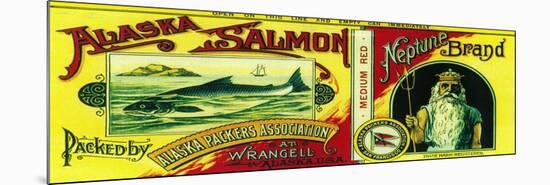 Neptune Salmon Can Label - Wrangell, AK-Lantern Press-Mounted Premium Giclee Print