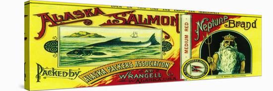 Neptune Salmon Can Label - Wrangell, AK-Lantern Press-Stretched Canvas