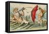 Neptune Sporting with Mermaid, Illustration-null-Framed Stretched Canvas