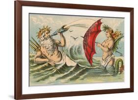 Neptune Sporting with Mermaid, Illustration-null-Framed Premium Giclee Print