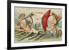 Neptune Sporting with Mermaid, Illustration-null-Framed Premium Giclee Print