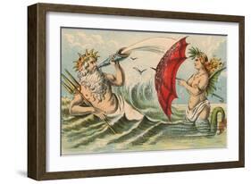 Neptune Sporting with Mermaid, Illustration-null-Framed Art Print