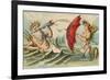 Neptune Sporting with Mermaid, Illustration-null-Framed Art Print