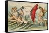 Neptune Sporting with Mermaid, Illustration-null-Framed Stretched Canvas