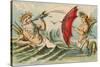Neptune Sporting with Mermaid, Illustration-null-Stretched Canvas