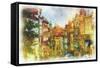 Nerudova Street In Old Prague Made In Artistic Watercolor Style-Timofeeva Maria-Framed Stretched Canvas