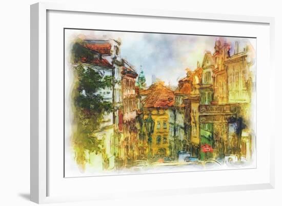 Nerudova Street In Old Prague Made In Artistic Watercolor Style-Timofeeva Maria-Framed Art Print