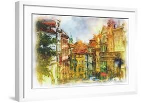 Nerudova Street In Old Prague Made In Artistic Watercolor Style-Timofeeva Maria-Framed Art Print