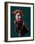 Nessa the Choclab on Deep Cyan, 2020, (Pen and Ink)-Mike Davis-Framed Giclee Print