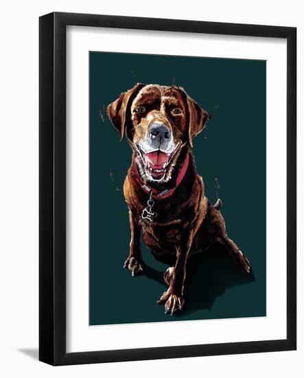 Nessa the Choclab on Deep Cyan, 2020, (Pen and Ink)-Mike Davis-Framed Giclee Print