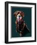 Nessa the Choclab on Deep Cyan, 2020, (Pen and Ink)-Mike Davis-Framed Giclee Print