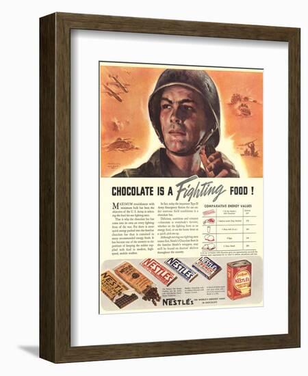 Nestle's, Propaganda Chocolate Sweets WWII Chocolate Is a Fighting Food, USA, 1940-null-Framed Giclee Print