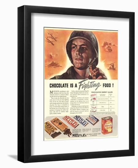 Nestle's, Propaganda Chocolate Sweets WWII Chocolate Is a Fighting Food, USA, 1940-null-Framed Giclee Print