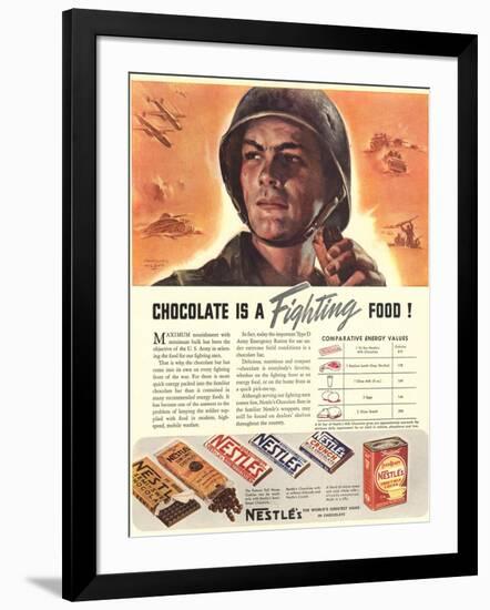 Nestle's, Propaganda Chocolate Sweets WWII Chocolate Is a Fighting Food, USA, 1940-null-Framed Giclee Print