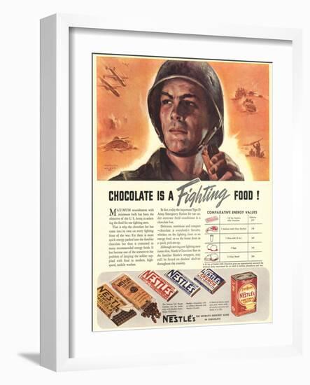 Nestle's, Propaganda Chocolate Sweets WWII Chocolate Is a Fighting Food, USA, 1940-null-Framed Giclee Print