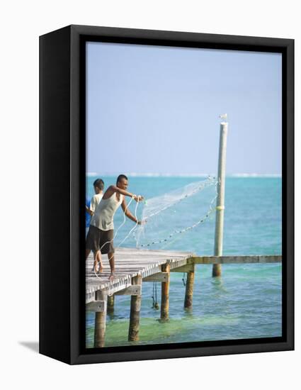 Net Fishing, Caye Caulker, Belize-Russell Young-Framed Stretched Canvas