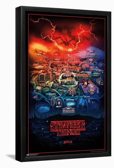 Netflix Stranger Things: Season 4 - Hawkins, Indiana-Trends International-Framed Poster