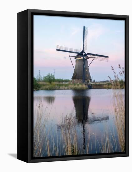 Netherland, Kinderdijk. Windmills along the canal.-Julie Eggers-Framed Stretched Canvas