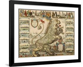 Netherlands, Cartography, Map of the Country in the Shape of a Lion, Color Engraving, 1648-null-Framed Giclee Print