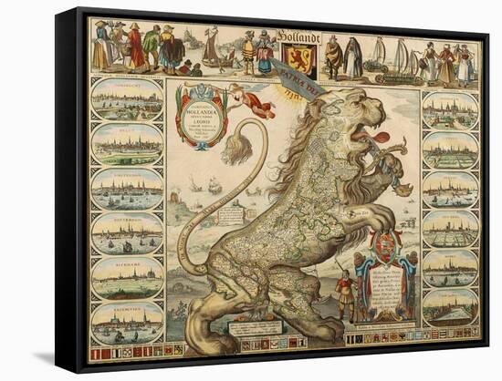 Netherlands, Cartography, Map of the Country in the Shape of a Lion, Color Engraving, 1648-null-Framed Stretched Canvas