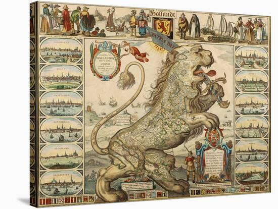 Netherlands, Cartography, Map of the Country in the Shape of a Lion, Color Engraving, 1648-null-Stretched Canvas