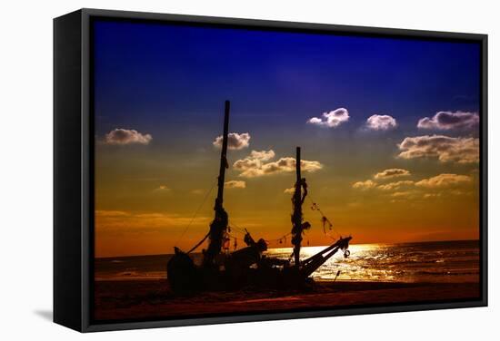 Netherlands, Holland, on the West Frisian Island of Texel, North Holland, Shipwreck on the Beach-Beate Margraf-Framed Stretched Canvas